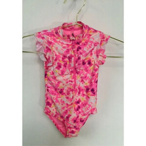Kensie Baby Pink Tie-Dye Flutter Sleeve‎ Quarter Zip One Piece Swimsuit Size 18M